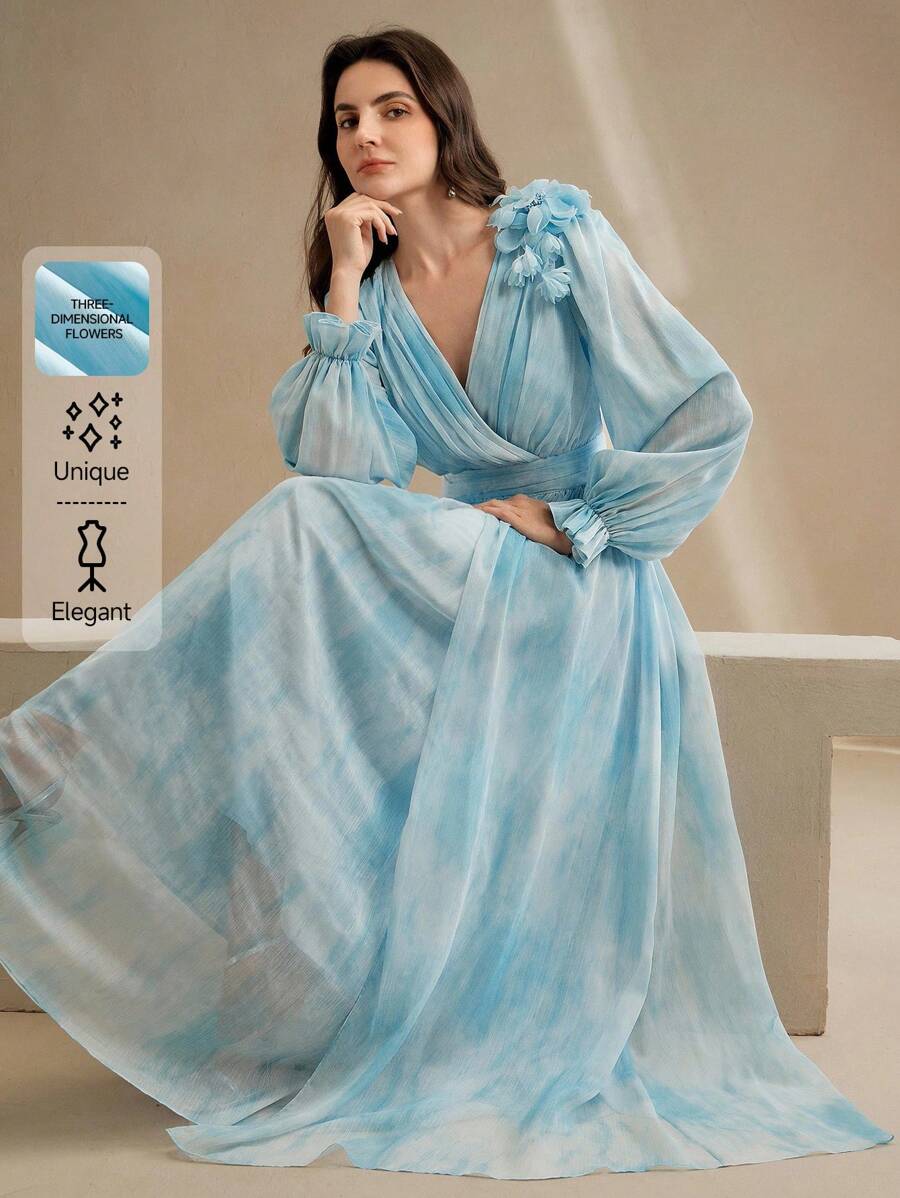 Anewsta Elegant & Fashionable Tie Dye Blue Summer Dress, Vacation Style For Women