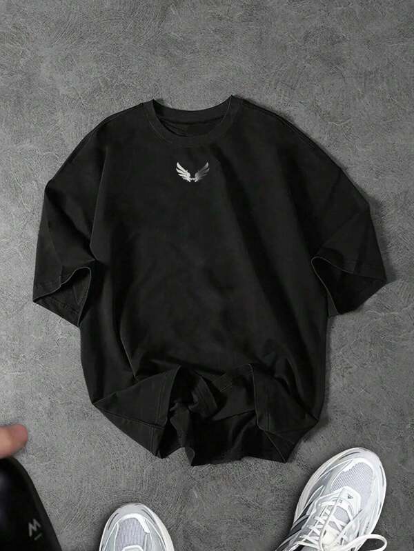 Manfinity Sport Corelite Herren Loose Fit Flügel Print Lässig T-Shirt, Sommer, Drop-Shoulder