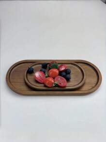 1pc Wooden Tray, Dinner Plate, Multi-Purpose Serving Platter, Suitable For Home, Restaurant And Party Use, Breakfast Tray, Cake Tray, Bread Tray, Kitchen Tray, Tea Set Tray,Kitchen,Christmas Gift - Bronze - View 9