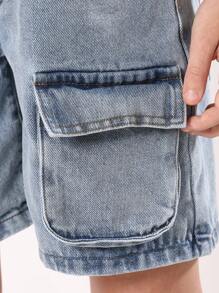 SUMWON Jungen Jeans Cargo Shorts Jugendliche Lässig Sommer Outdoor Abenteuer Locker Sitz Mehrere Taschen Alltagskleidung Komfortabel Spielzeit Unterteil - Helle Waschung - Übersicht 6