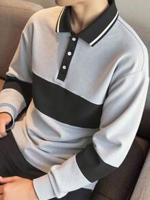 SHEIN Teens Boys Casual Comfortable Versatile Loose Contrast Color Polo Shirt