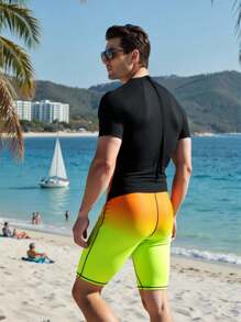Manfinity Swimmode Men's Summer Holiday Beach Ombre Raglan Sleeve One-Piece Swimsuit