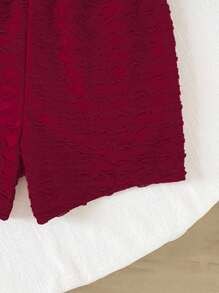 Set da due pezzi per ragazze pre-adolescenti, composto da top a maniche corte con stampa a fiocco in jacquard avorio e pantaloncini a righe in maglia, adatto per il ritorno a scuola - Multicolore - Visualizzare 6