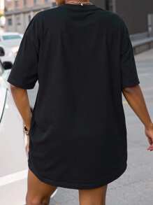 SHEIN CURVE+ Áo thun tay ngắn họa tiết da báo và trái tim cỡ lớn cho mùa hè - màu đen - Xem 2