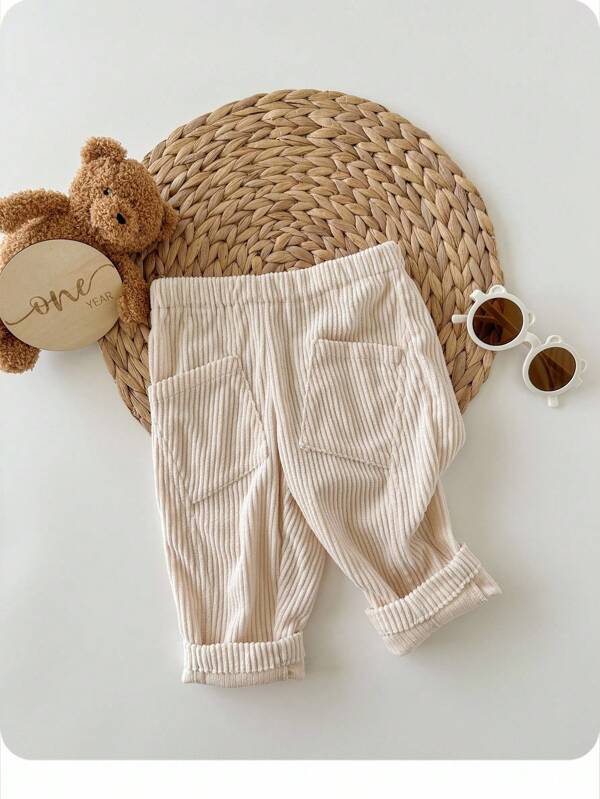 Baby Boy Casual Sports Streetwear Loose Fit Corduroy Pants, Spring Summer Fall Versatile Everyday Wear