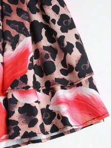 SHEIN Sweetro Bộ đồ hai mảnh thêu họa tiết da báo và chân váy nhiều lớp Y2K Outfit - Màu Hồng  Dưa hấu - Xem 4