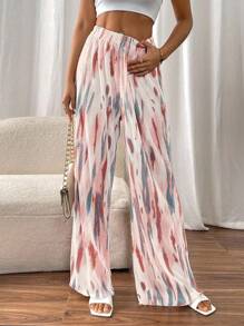 Calvaya Women's Elastic Waist Tie-Dye Wide Leg Loose Casual Pants
