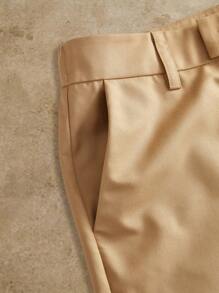 Manfinity BRENVOR Men's Khaki Casual Pants Long Woven Fabric Trousers With Zipper Detail For Everyday Wear - Khaki - View 4