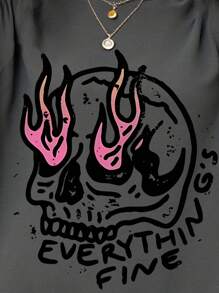 SHEIN EZwear Plus Size Summer Casual Skull Print T-Shirt