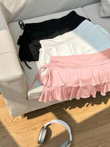 Attitoon 3pcs Women's Summer Cute Dance Skirt Set,White And Pink,Black Ruched Waist A-Line Layered Mini Skirts For Concerts,Cruises,Club Outings & - Multicolor - View 4
