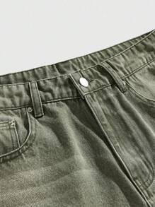 ROMWE MEN Grunge Punk Celana Pendek Denim Longgar Pria dengan Motif Berlian Warna-warni - Hijau - View 4
