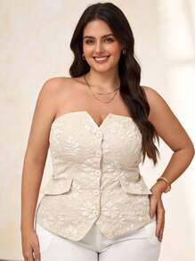 Chikora Plus Size Women Single-Breasted Fashion Jacquard Bandeau Top , Summer