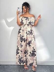 Elenzga 大码露肩收腰阔腿连体裤，优雅性感的海滩度假风