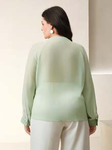 Anewsta Áo cánh dài tay họa tiết hoa mỏng manh thanh lịch sang trọng dành cho nữ màu xanh lá cây nhạt - màu xanh lá - Xem 6