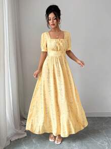 Elenzga 女士优雅夏季印花长裙 - 黃色 - 查看 3