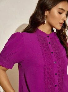Nubod Plus Size Women's Puff Sleeve Stand Collar Shirt - Multicolor - View 7