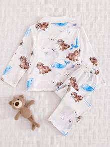 男童可爱卡通印花阻燃睡衣、长袖开衫和裤子舒适家居服套装 - 彩色 - 查看 2
