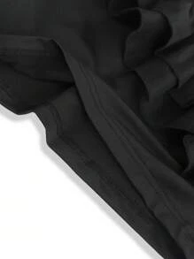 Breezaya 1 套黑色褶皱肩上衣和热带印花阔腿裤，休闲装 - 黑色 - 查看 9