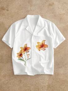 Manfinity VCAY Camisa de manga corta elegante con estampado para hombres, primavera/verano - Blanco - Ver 3