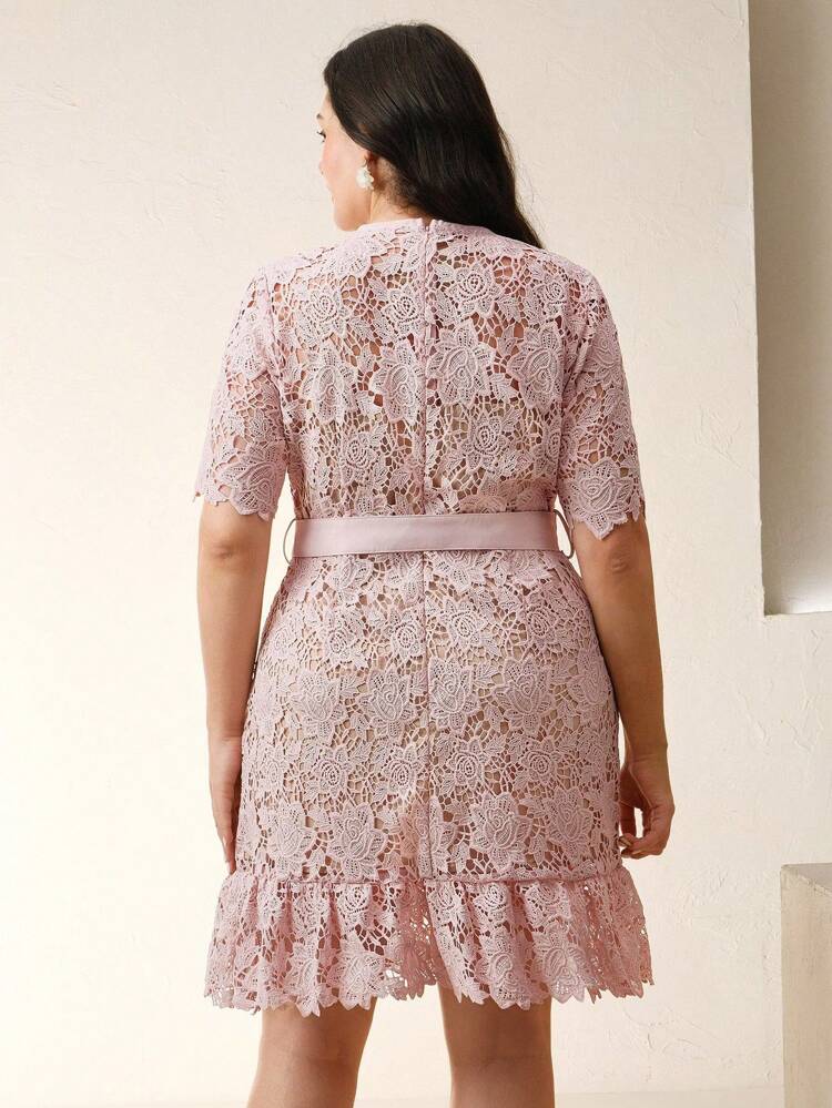 Damska niebieska rozpuszczalna w wodzie koronkowa lamówka Elegancka klasyczna krótka sukienka mini z krótkim rękawem, odpowiednia na lato, festiwal, elegancki, wakacje, wakacje, swobodny, klasyczny, na plażę