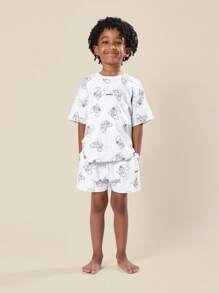 SUMWON Kids Video Game Controller Print Pajama Set Comfortable Short Sleeve Sleep Wear Gaming Wear Bedtime Outfit Casual Summer PJs Vacation - Grey - View 1
