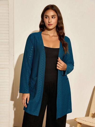 Calvaya Halloween Plus Size Women Casual Jacquard Long Sleeve Pocket Anorak Jacket, Duck Egg Blue Fall Winter Cloth For Women Autumn