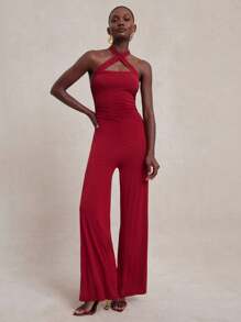 NYA SZN 女式合身露背交叉拼色连体裤度假海滩特殊场合春夏装