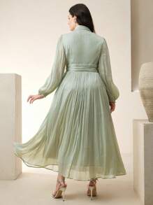 Anewsta Váy dài nhún eo bóng bẩy thanh lịch đa năng cho nữ cỡ lớn, thích hợp cho mùa xuân/thu, lễ hội - Màu xanh Bạc hà - Xem 3