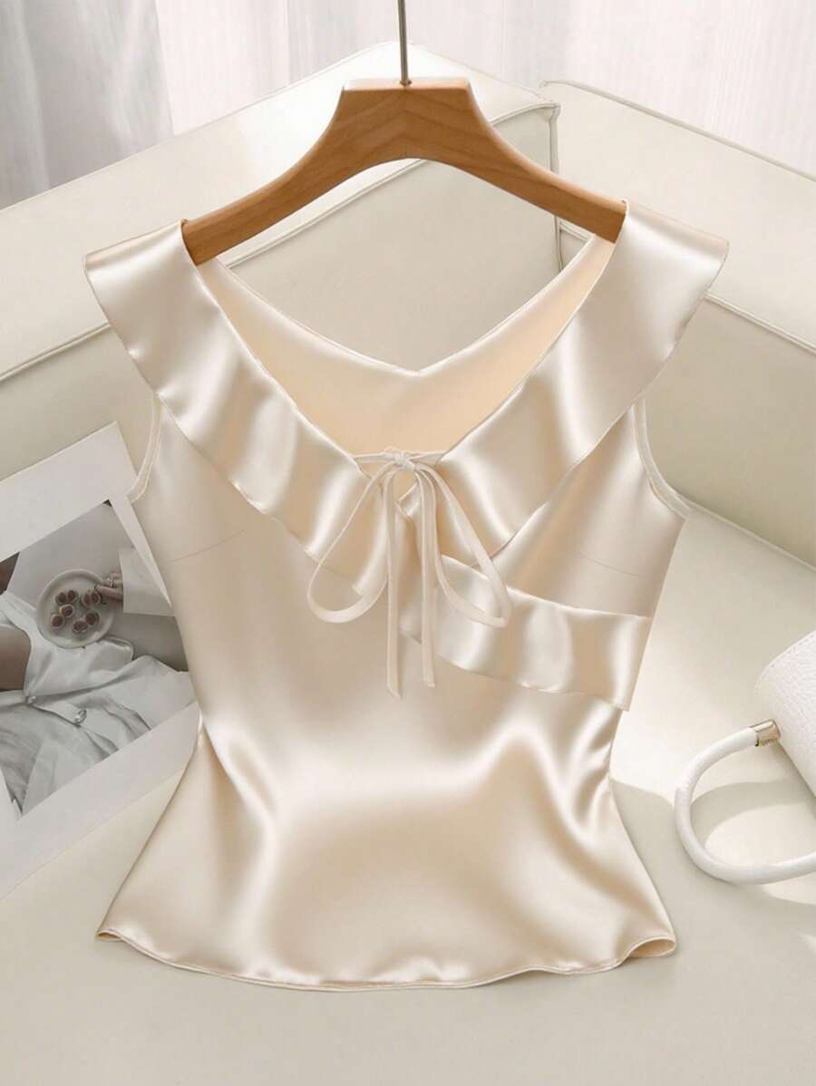 Franclia Áo cánh xếp ly không tay thanh lịch của phụ nữ Pháp - Màu be - Xem 1