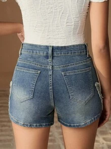 Anewsta Aufwendig bestickte Damenjeans-Shorts - Blau - Übersicht 2