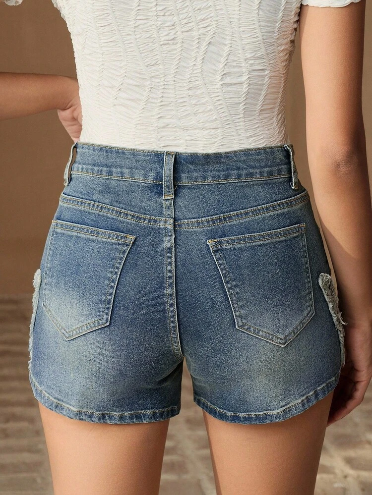 Elaborate Embroidered Women's Denim Shorts