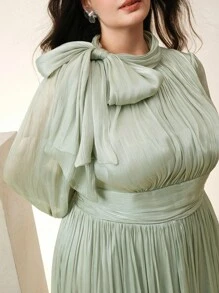 Anewsta Váy dài nhún eo bóng bẩy thanh lịch đa năng cho nữ cỡ lớn, thích hợp cho mùa xuân/thu, lễ hội - Màu xanh Bạc hà - Xem 1