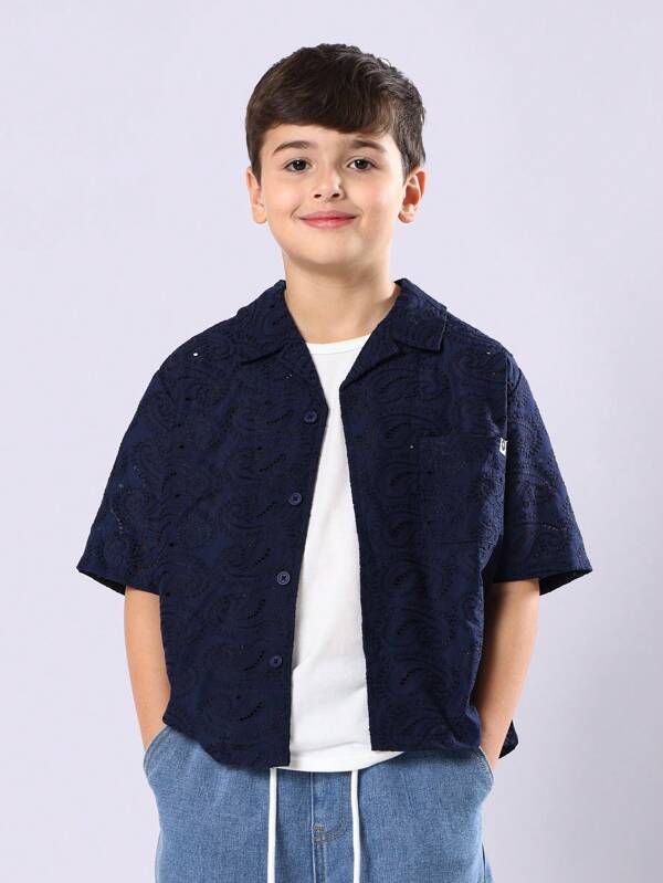 SUMWON Casual Paisley Pattern Short Sleeve Button Down Resort Style Boys Summer Vacation Camp Shirt Holiday Beach Wear Button Up