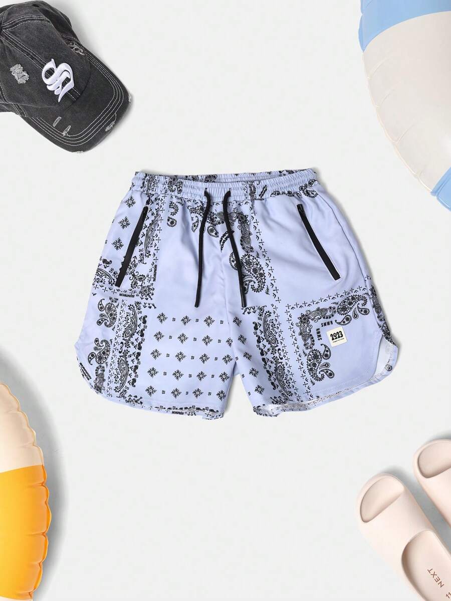 SUMWON 佩斯利花纹抽绳泳裤 夏季泳装 沙滩装 泳池度假运动装 节日冲浪风 短款休闲 - 彩色 - 查看 1