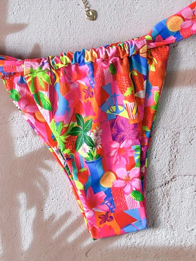 Swim Mod 女士时尚随机印花细肩带金属装饰性感比基尼套装，泳衣 - 彩色 - 查看 5