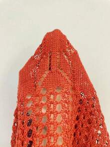 Linhara Plus Size Women Plain Knit Round Neck Hollow Single-Breasted Short Sleeve Cropped Casual Lightweight Cardigan, Spring/Summer