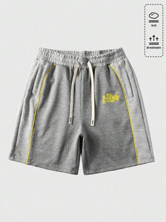 Street Life Short à taille cordée pour hommes avec imprimé rayures bicolores et lettres, avec poche