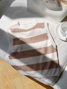 Comfortcana 女士休闲驼色条纹短款针织上衣