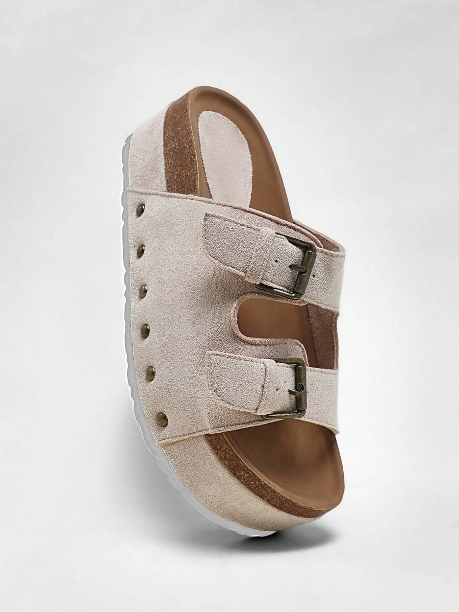 Solezae 露趾雙搭扣包趾涼鞋 - 杏色 - 查看 1