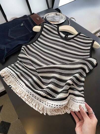 GlowEve Women's Summer New Style Vacation Crochet Tassel Sleeveless Top