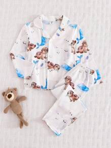 男童可爱卡通印花阻燃睡衣、长袖开衫和裤子舒适家居服套装 - 彩色 - 查看 9