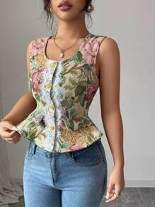 Elenzga Women's Elegant Sleeveless Cardigan, Embroidered Thick Fabric, Autumn