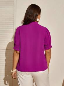 Nubod Plus Size Women's Puff Sleeve Stand Collar Shirt - Multicolor - View 2
