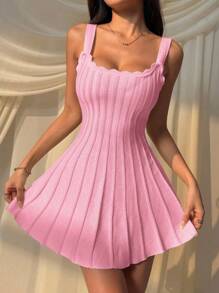 SHEIN EZwear 女士休闲浅粉色针织毛衣裙 - 淺粉色 - 查看 3