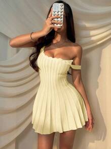 SHEIN EZwear Damen Lässiges Aprikose Gestricktes Pulloverkleid