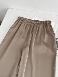 Pantalones sueltos informales de pierna ancha y cintura elástica de unicolor para mujer
