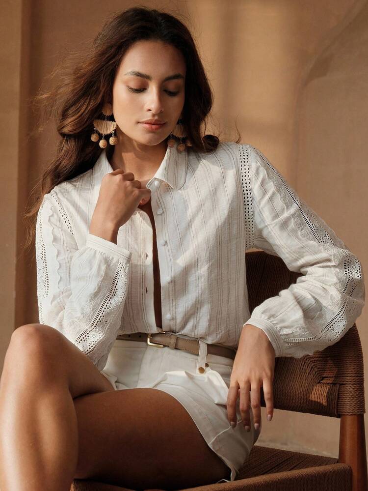 Women's New Elegant Striped Long Sleeve Blouse Shirt, Sophisticated Top, Spring/Summer