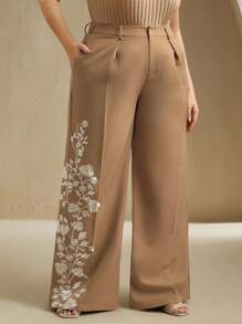 Anewsta Plus Size Women Elegant Floral Embroidery Suit Pants