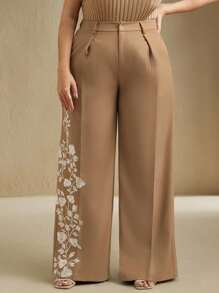 Anewsta Plus Size Women Elegant Floral Embroidery Suit Pants