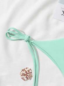 SHEIN Swim 女士简约纯色侧系带比基尼泳裤，海滩度假 - 薄荷綠 - 查看 3